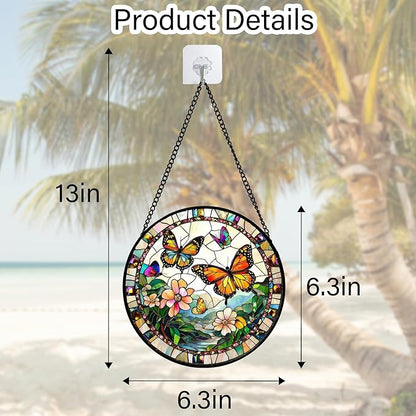 DASTOLL Stained Glass Window Hanging, Butterflies Flying in The Sky Suncatcher - Image 2