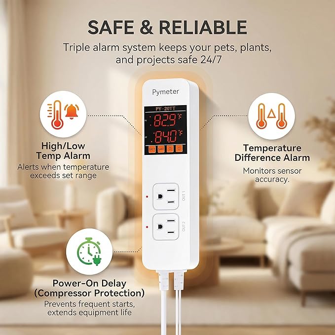 2 in 1 Digital Temperature Controller Dual Outlet Heat Mat Thermostat Reptile - Image 8
