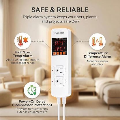 Digital Temperature Controller Dual Probe Reptile Thermostat Controlled Outlet - Image 8