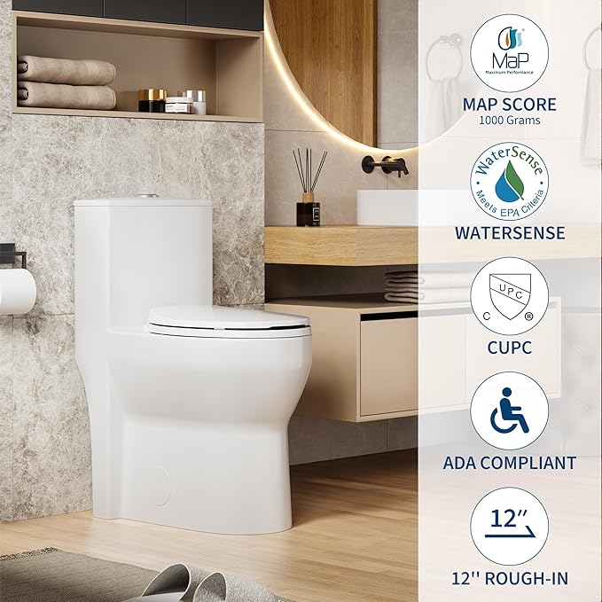 One Piece Toilet with 19" ADA Height, Round Bowl Design, Soft Closing PP Toilet - Image 7