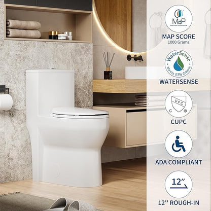 One Piece Toilet with 19" ADA Height, Round Bowl Design, Soft Closing PP Toilet - Image 7