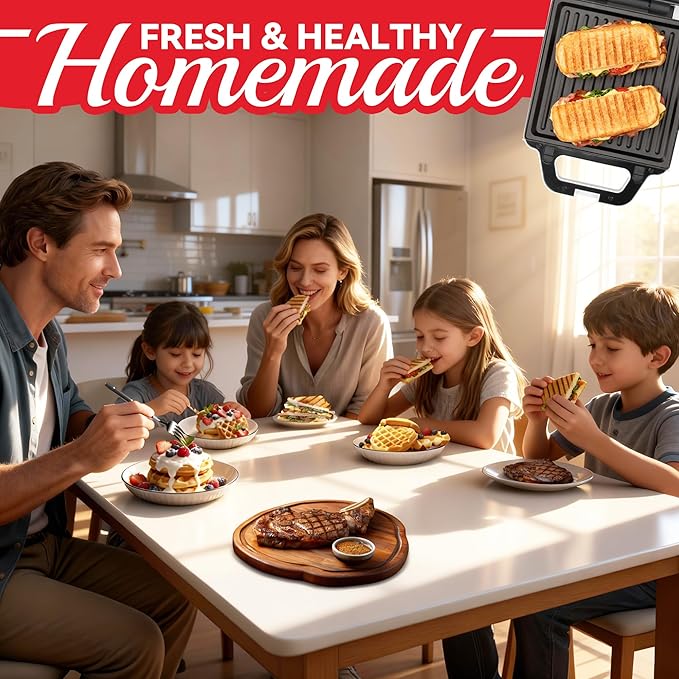 2 in 1 Mini Waffle Maker with Removable Plates, Panini Press Sandwich Maker - Image 7