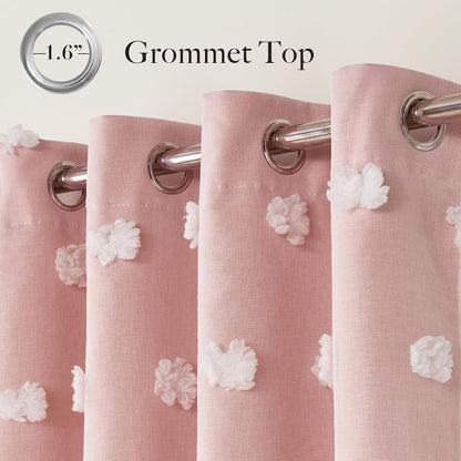 RYB HOME Room Darkening Pink Pom Pom Curtains for Nursery, Double Layer | Sheer Overlay, Cute Princess Style Decor, For Baby Girls Toddler Room, With 2 Bow Tie Backs,W52 x L63,2 Panels