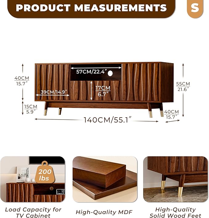 ATJafurn 55‘’ Brown Walnut Finish TV Stand - Image 4
