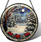 DASTOLL Stained Glass Window Hanging Christmas Tree Winter Snow Night Scenery by DASTOLL