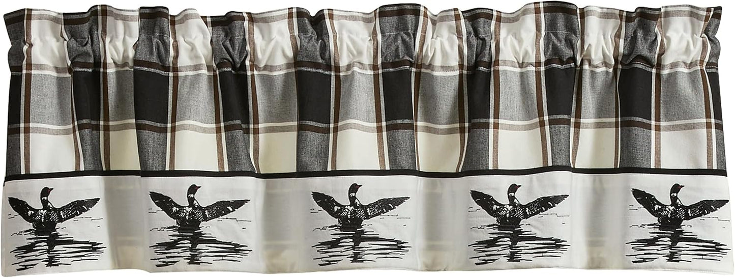 Park Designs Hixon Lined Valance 60" x 14", Plaid | Cotton | Loon Bird Border | Black, Brown & White | Farmhouse Decor