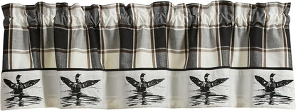 Park Designs Hixon Lined Valance 60" x 14", Plaid | Cotton | Loon Bird Border | Black, Brown & White | Farmhouse Decor