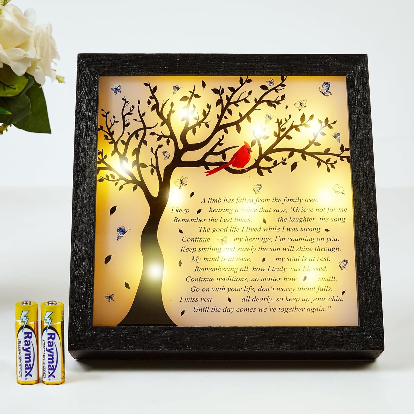 WOODEXPE Sympathy Gift LED Memorial Shadow Box 8"x8" Memorial Gifts for Loss of Loved One - A Limb Has Fallen from The Family Tree