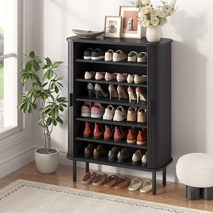 Shoe Storage Cabinet with Adjustable Shelves, 6-Tier Mid-Century Modern Shoe - Image 4