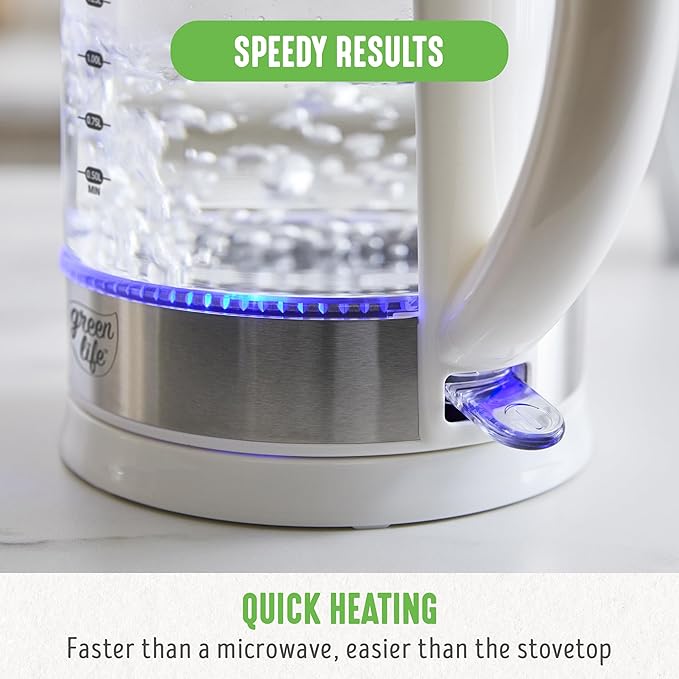 GreenLife 1.7 Liter Glass Electric Kettle, Easy One Touch Use, Quick Heating - Image 9