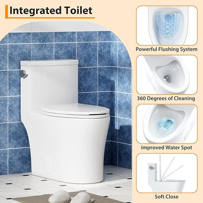 One-Piece Toilet for Bathroom, Comfort Height 16", Elongated - Image 3