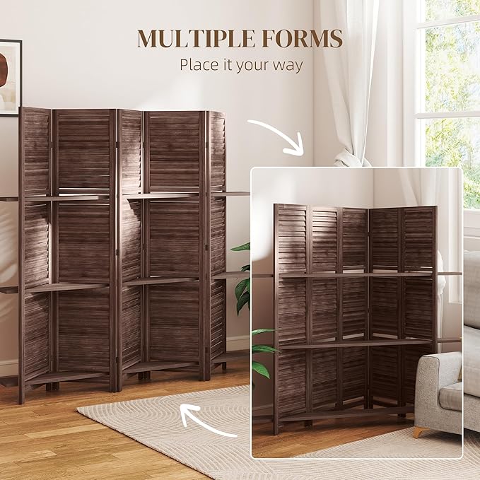 HOMCOM Room Divider, 5 Panel 67" Tall Wood Privacy Screen - Image 6