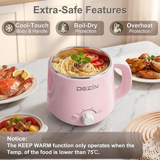 Dezin Hot Pot Electric, Rapid Noodles Cooker, Stainless Steel Electric Pot 1.6 - Image 6