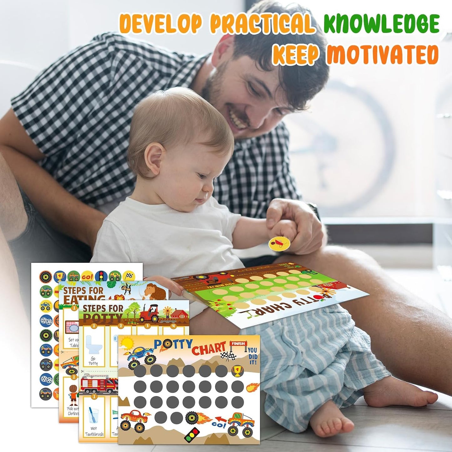Potty Training Chart for Toddler 17 PCS Self-Care Training Sticker Chart Potty Reward Chart with 351 Stickers Potty Training Sticker Chart