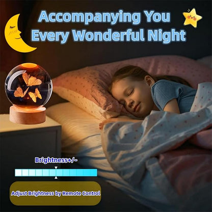 3D Butterfly Crystal Ball Lamp, Lifelike Three Butterflies Night Light - Image 3