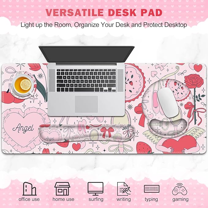 Gaming Mouse Pad, Large Desk Mat, Cute Desk Pad Protector, 4in1 XXL Mousepad + - Image 7