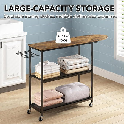 GILLAS Ironing Board with 2 Tier Storage Basket, Movable Ironing Board Full Size - Image 2