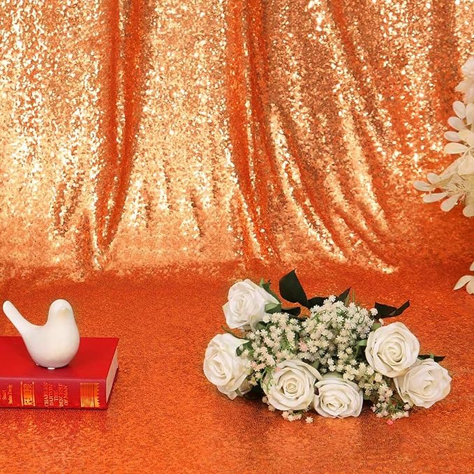 Eternal Beauty Orange Sequin Backdrop, 8x10 Ft Halloween Glitter Background C...