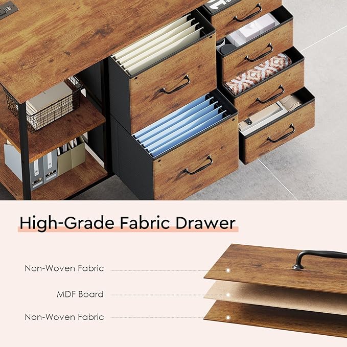 6 Drawer File Cabinet with Charging Station Rolling Printer Stand with Open - Image 4