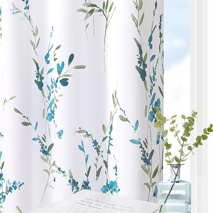 MYSKY HOME Living Room Curtains 84 inches Long Floral Curtains Light Filtering by MYSKYHOME