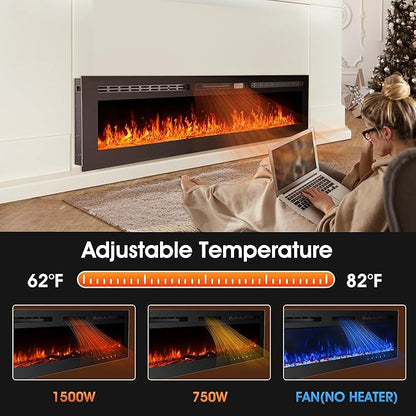 60 inch Ultra-Thin Electric Fireplace Recessed and Wall Mounted - Image 3