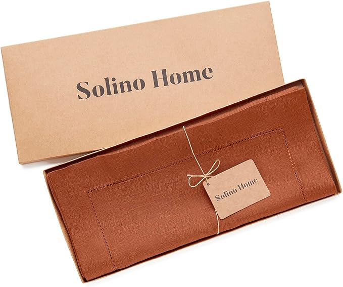 Solino Home Linen Table Runner 120 Inches Long - 100% Pure Linen Cinnamon Tab...