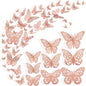 36 Pcs Butterfly Wall Decor, 3 Styles 3 Sizes 3D Rose Gold Butterfly, Wedding & Birthday Party Decorations, Girls Bedroom Decoration