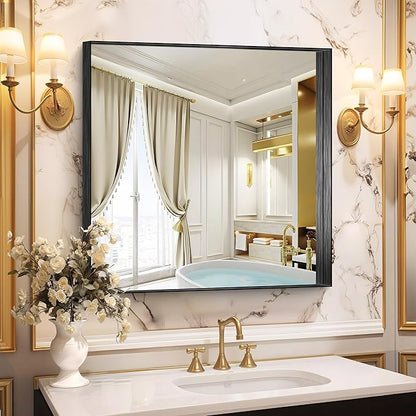 CIRCUMI Black Bathroom Mirror, Brushed Finish, Tempered Glass, Square Mirror by CIRCUMIMirror