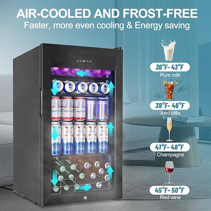 Beverage Refrigerator Cooler, 128 Cans 3.2 Cu.Ft Mini Fridge Glass Door - Image 3