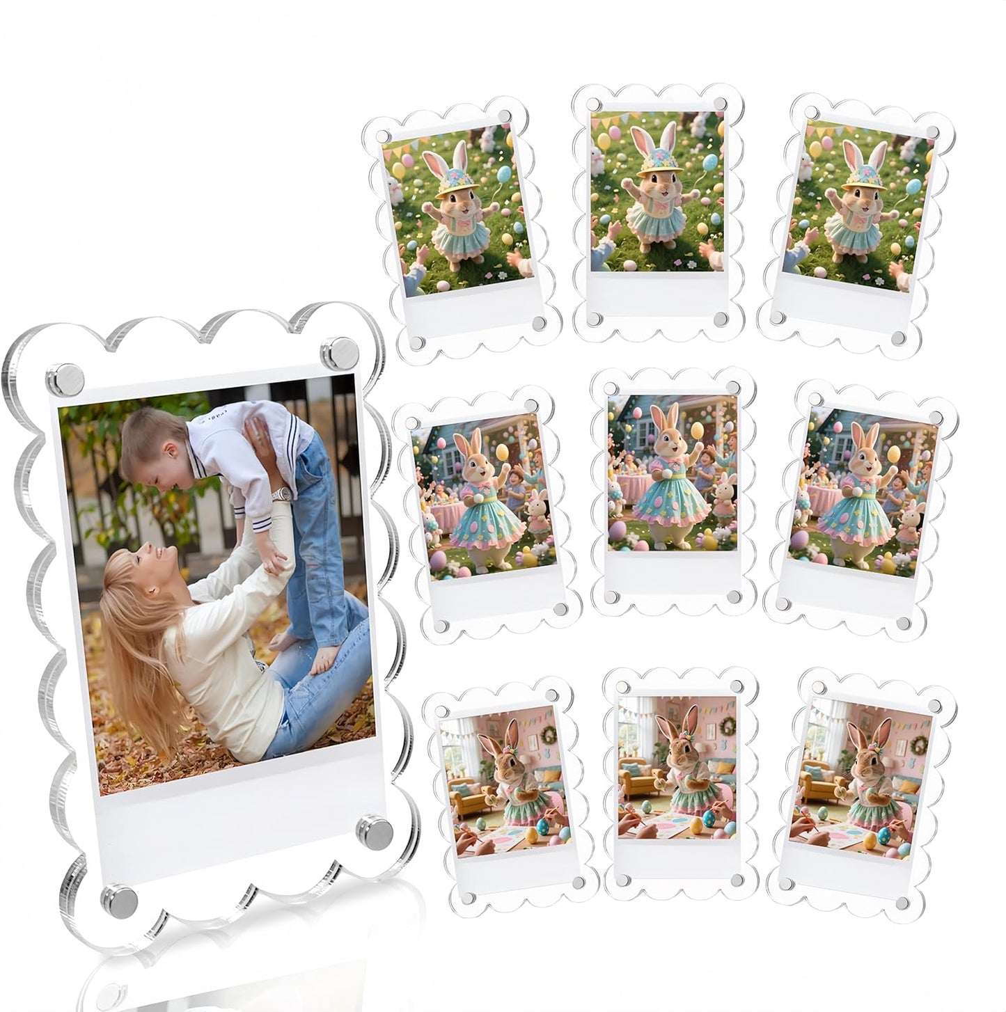 10 Pack 2.36 x 3.54 Inch Acrylic Fridge Magnetic Frame Scalloped, Double Sided Polaroid Frame, Refrigerator Magnet Picture Frame for Fujifilm Instax Mini