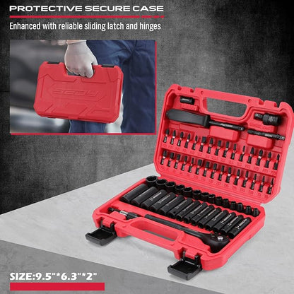 64-Piece 1/4" Drive Impact Socket Wrench Driver-Bits Set, Cr-V Metric - Image 6