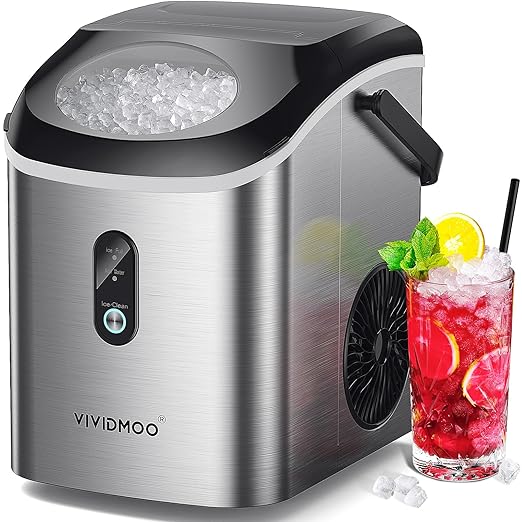 Nugget Ice Maker Countertop, 34lbs/24H Pebble Ice Machine, Self-Cleaning Sonic by Vividmoo