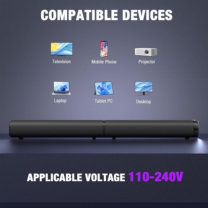Puriom Sound Bar for Smart TV, 100W Sound Bar - Image 6