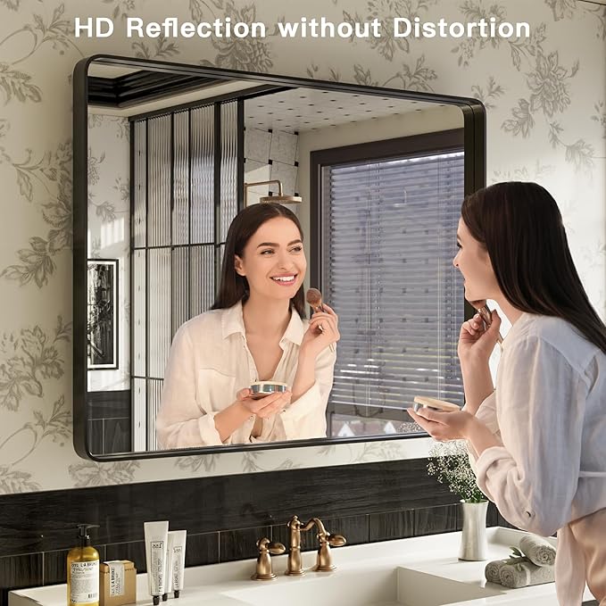 ISKM 36x30 Inch Wall Mirror for Bathroom Matte Black Metal Framed Bathroom - Image 2