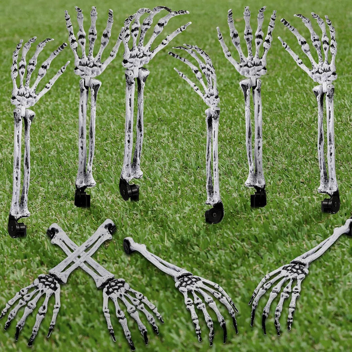 Wonderjune 10 Pcs Skeleton Hands Stakes Halloween Yard Decor,Black White