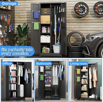 SUXXAN Broom Closet Storage Cabinet, 61.6" x 11.7" x 27.5" Metal Cleaning - Image 3
