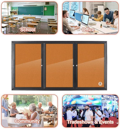 Enclosed Bulletin Board Lockable, 3 Doors Weatherproof Outdoor Noticeboard - Image 4