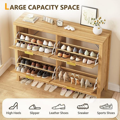 Shoe Cabinet Storage for Entryway, Fluted Shoe Cabinet - Image 5