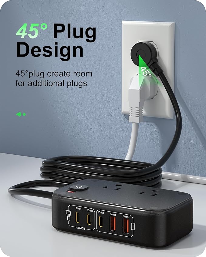 KWRNVO 7-in-1 Power Strip, PD GaN 65W USB C Power Strip - Image 5