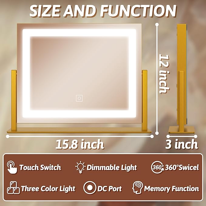 FENNIO Vanity Mirror with Lights, 3 Color Modes & Brightness Adjustable - Image 4