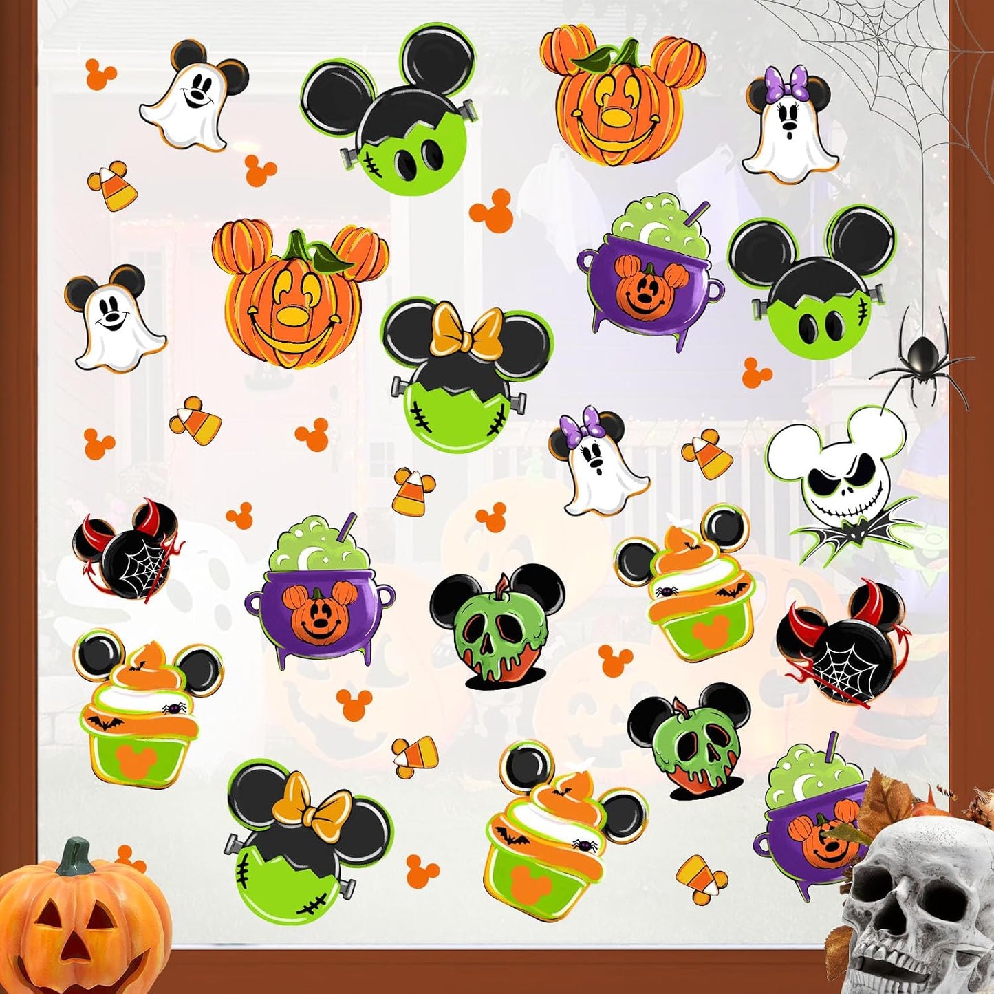 Mfault Halloween Jack Window Clings 9 Sheets, Jack O Lantern Pumpkin | Cupcake Stickers Decals Decorations, Skull Ghost Cauldron Funny Holiday Home Kitchen Decor