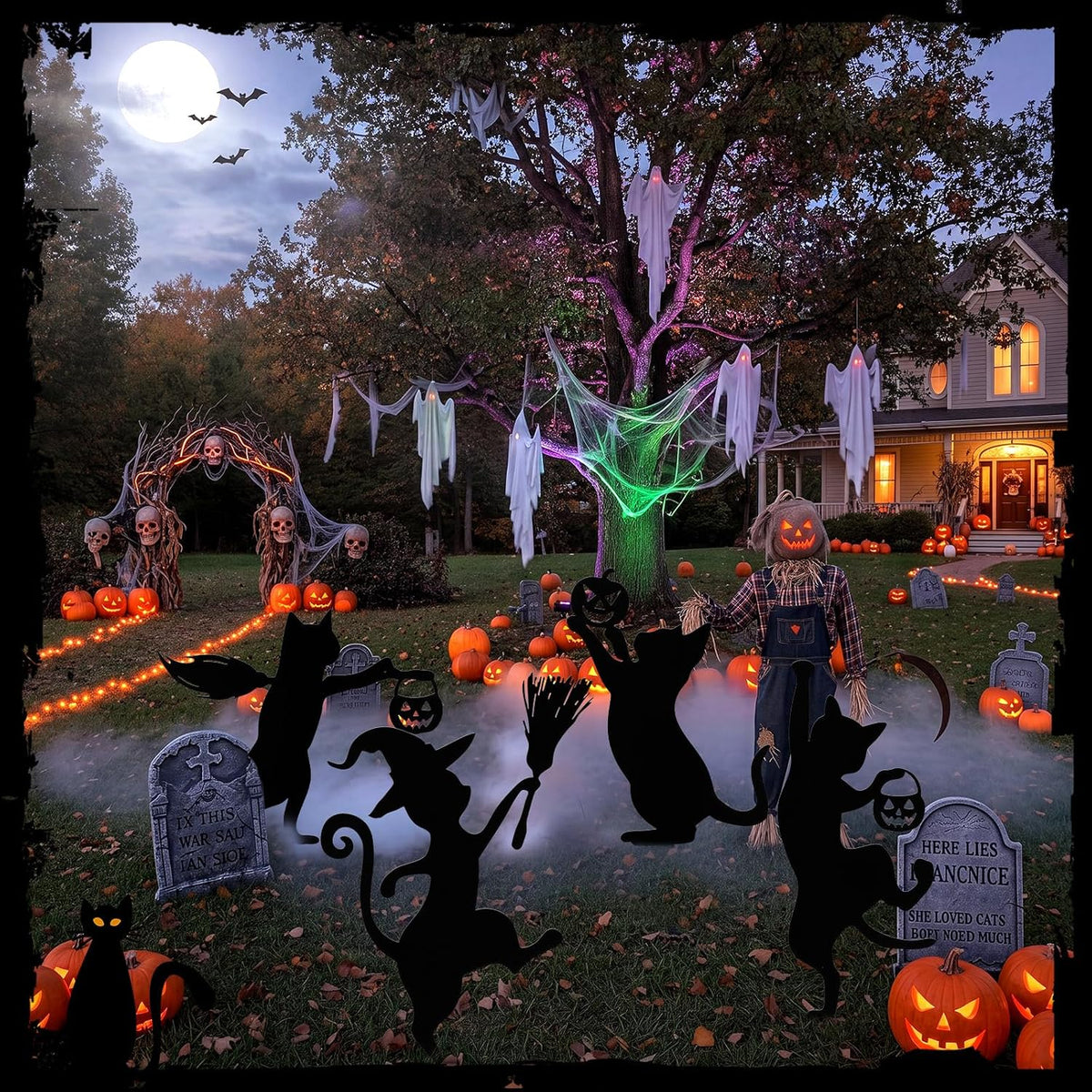 Geelin Halloween Garden Yard Decoration 4 Pcs 15.8In Metal Black Cat Stakes