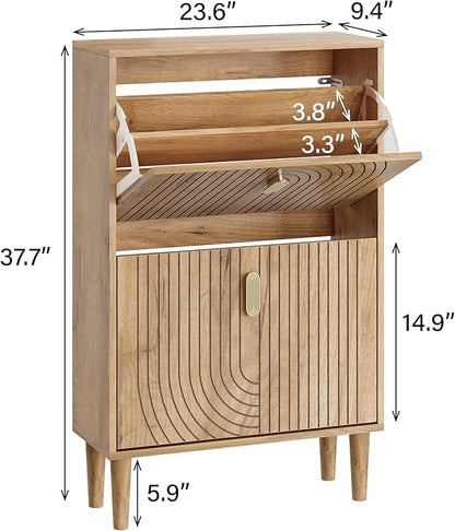 Smuxee Shoe Cabinet with 2 Flip Drawers, 23.6" Oak Hidden Shoe Storage Cabinet - Image 2
