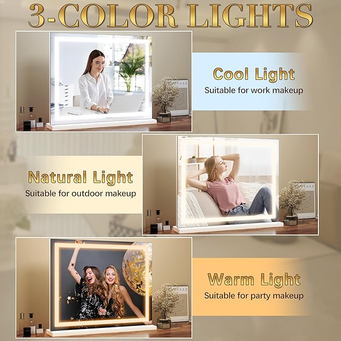 ROLOVE 23x18 Inch Lighted Vanity Mirror, 3-Color Dimmable LED & Touch Control - Image 3