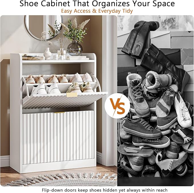 CHUWELL Fluted Shoe Cabinet Storage - Image 7