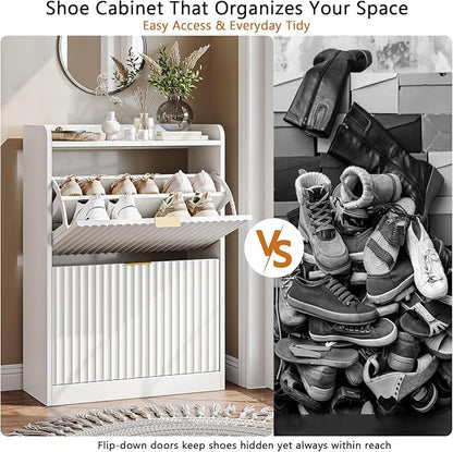 CHUWELL Fluted Shoe Cabinet Storage - Image 7
