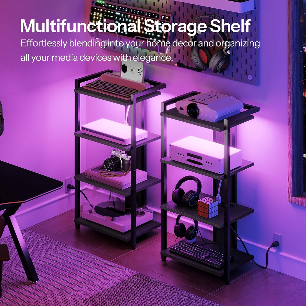 HOOBRO Game Console Shelf, 4-Tier Video Gaming Consoles Stand with Outlet &am...