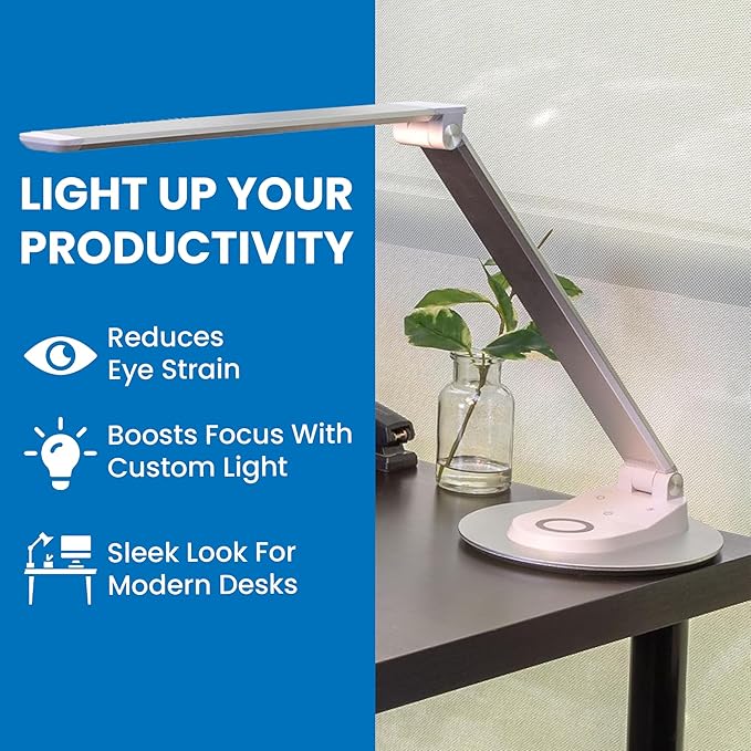 Mount-It! LED Desk Lamp with Wireless Charger and USB-C Charging Port, Dimmable - Image 3