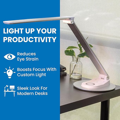 Mount-It! LED Desk Lamp with Wireless Charger and USB-C Charging Port, Dimmable - Image 3