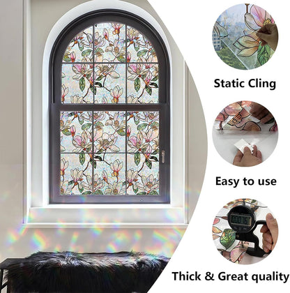 Window Privacy Film, Stained Glass Rainbow Stickers 17.5"x78.7" | 3D Colorful Static Cling Window Film, UV Blocking Heat Control Non-Adhesive, Day Night Privacy for Front Door Bathroom Office